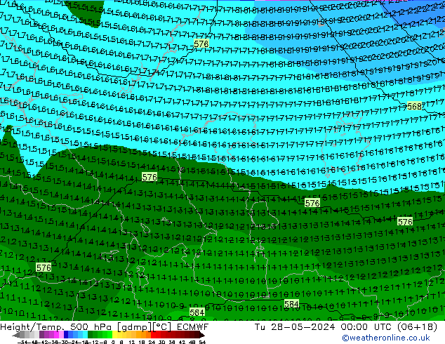 Height/Temp. 500 hPa ECMWF Tu 28.05.2024 00 UTC