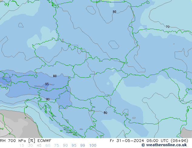 RH 700 гПа ECMWF пт 31.05.2024 06 UTC