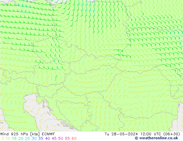 Wind 925 hPa ECMWF Út 28.05.2024 12 UTC