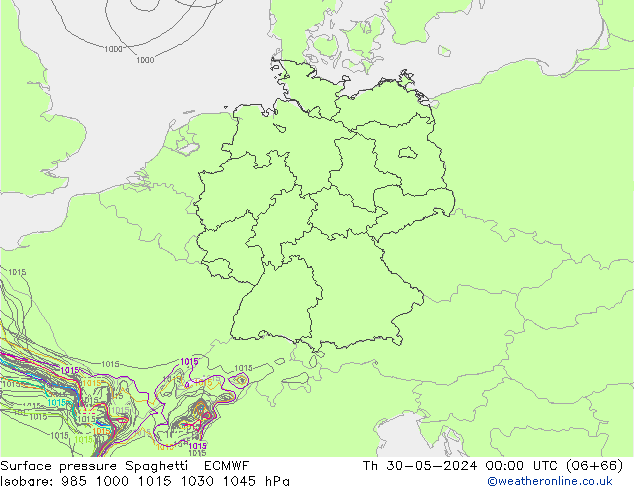 Surface pressure Spaghetti ECMWF Th 30.05.2024 00 UTC