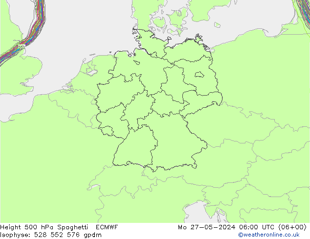 Geop. 500 hPa Spaghetti ECMWF lun 27.05.2024 06 UTC