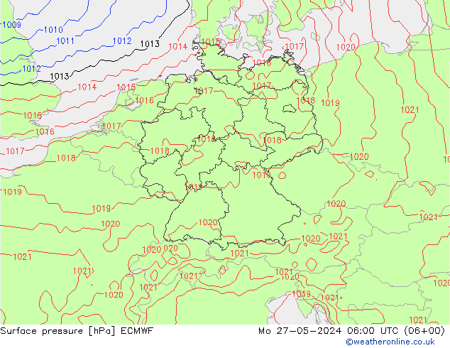 Presión superficial ECMWF lun 27.05.2024 06 UTC