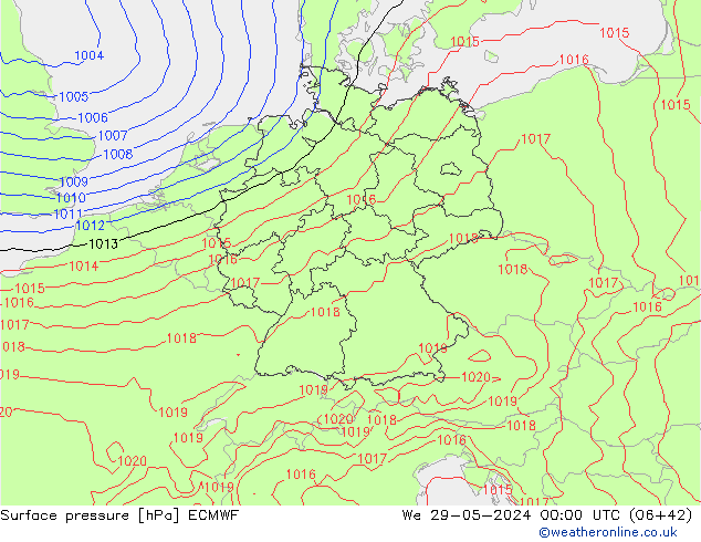 Atmosférický tlak ECMWF St 29.05.2024 00 UTC