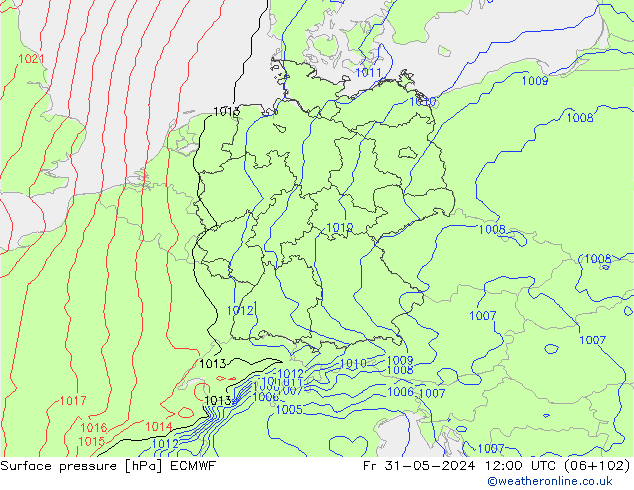 Luchtdruk (Grond) ECMWF vr 31.05.2024 12 UTC