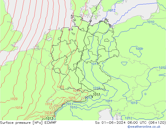 Surface pressure ECMWF Sa 01.06.2024 06 UTC