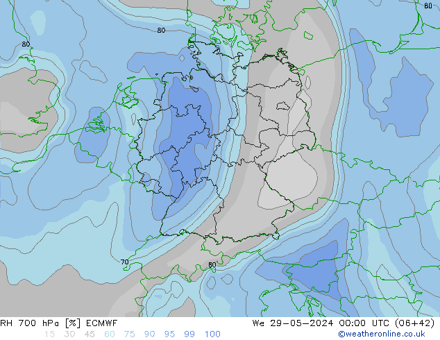 RH 700 hPa ECMWF Qua 29.05.2024 00 UTC