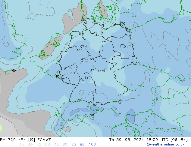 700 hPa Nispi Nem ECMWF Per 30.05.2024 18 UTC