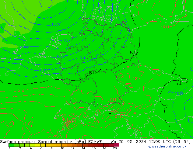 Atmosférický tlak Spread ECMWF St 29.05.2024 12 UTC