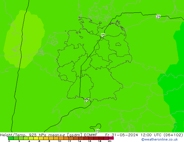 Height/Temp. 925 hPa ECMWF Sex 31.05.2024 12 UTC