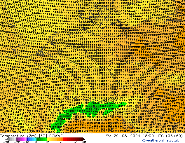 température (2m) ECMWF mer 29.05.2024 18 UTC