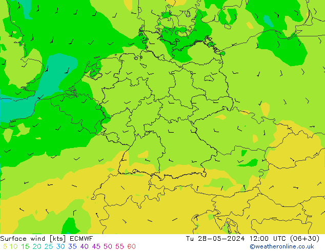 Vento 10 m ECMWF Ter 28.05.2024 12 UTC