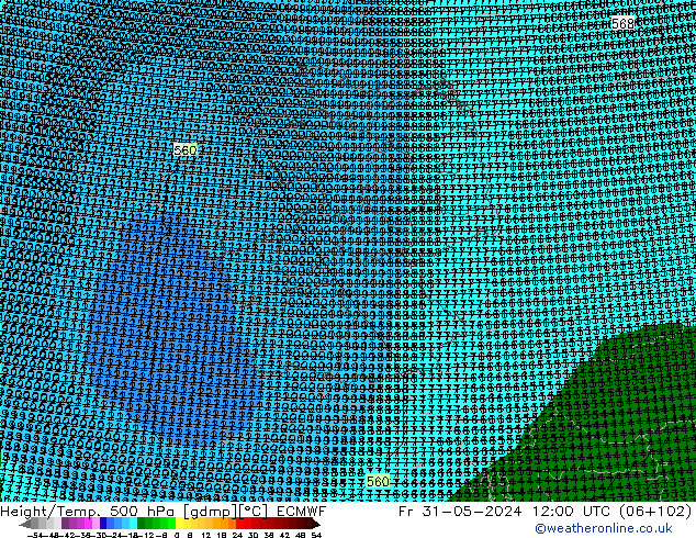 Height/Temp. 500 hPa ECMWF Fr 31.05.2024 12 UTC