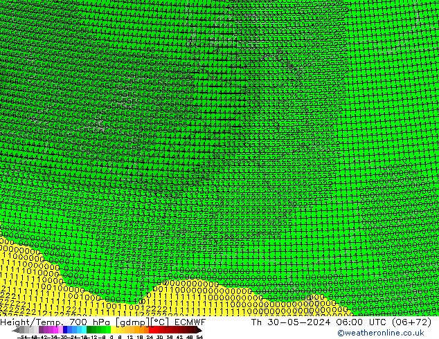 Height/Temp. 700 hPa ECMWF Th 30.05.2024 06 UTC