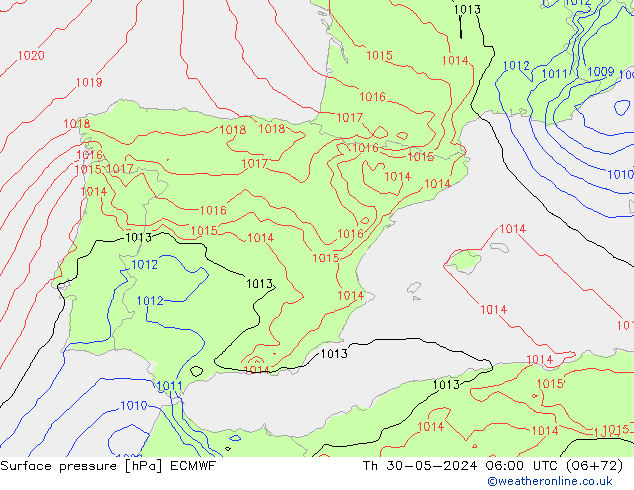 Luchtdruk (Grond) ECMWF do 30.05.2024 06 UTC