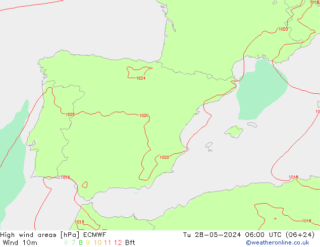 Izotacha ECMWF wto. 28.05.2024 06 UTC