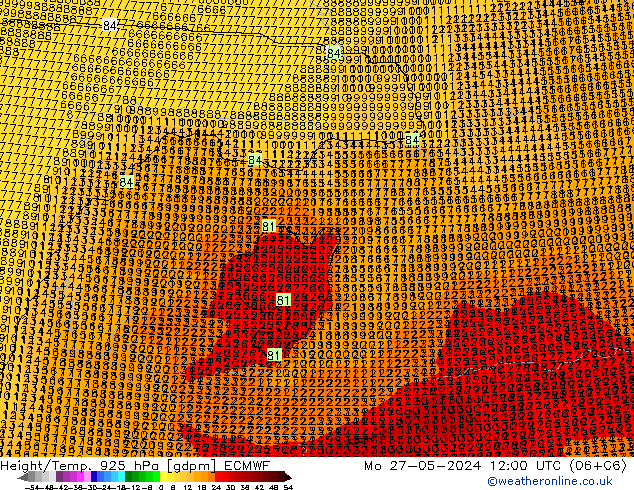 Height/Temp. 925 hPa ECMWF Mo 27.05.2024 12 UTC