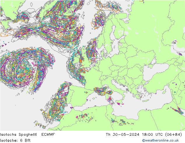 Isotachs Spaghetti ECMWF jeu 30.05.2024 18 UTC