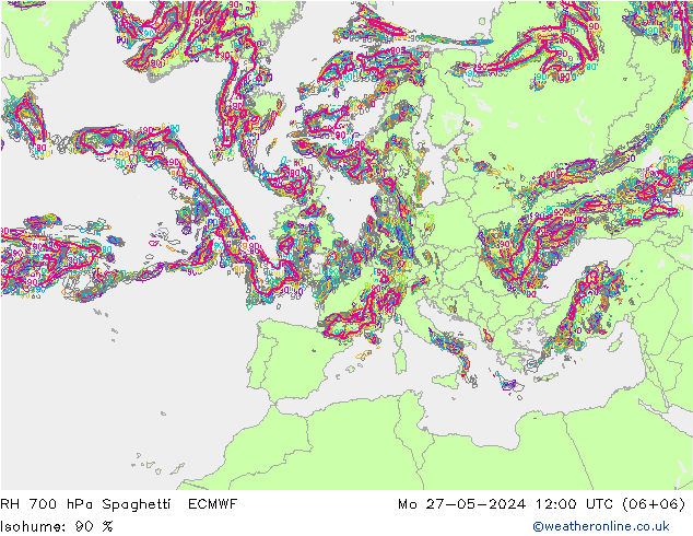 RH 700 hPa Spaghetti ECMWF 星期一 27.05.2024 12 UTC