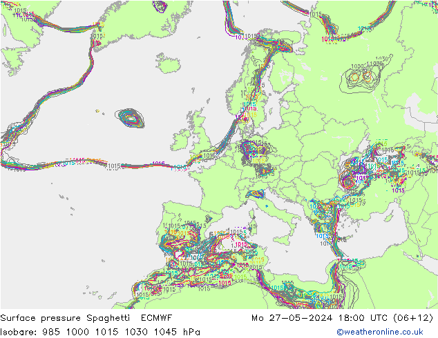 Bodendruck Spaghetti ECMWF Mo 27.05.2024 18 UTC