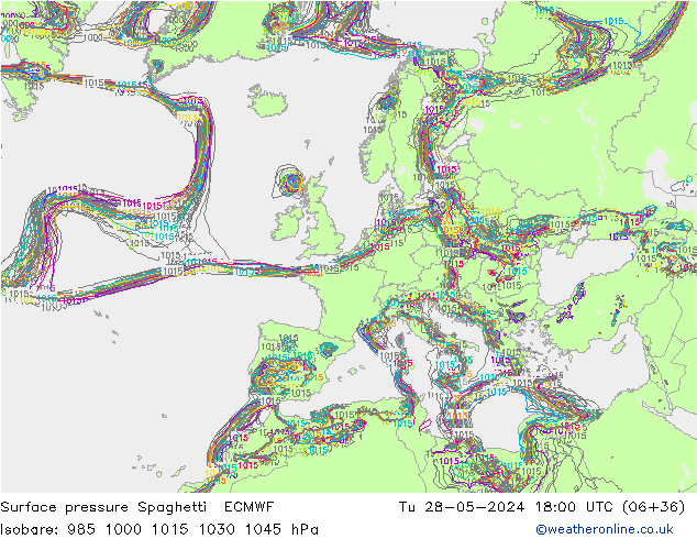 Surface pressure Spaghetti ECMWF Tu 28.05.2024 18 UTC