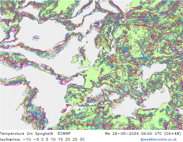 Temperature 2m Spaghetti ECMWF St 29.05.2024 06 UTC