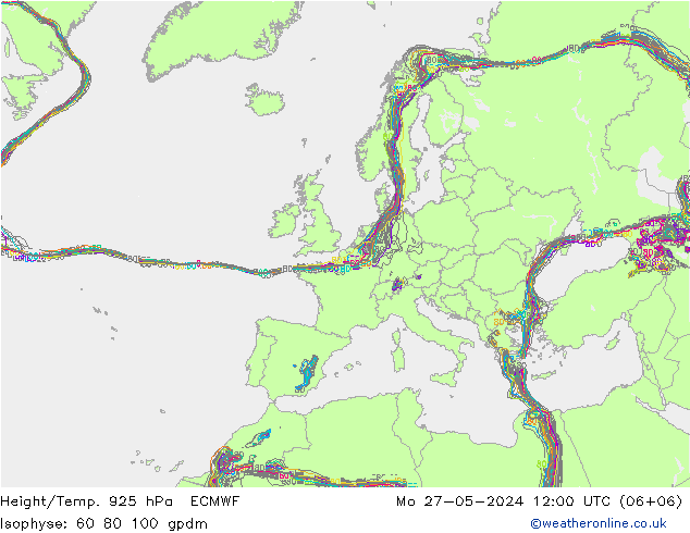 Hoogte/Temp. 925 hPa ECMWF ma 27.05.2024 12 UTC