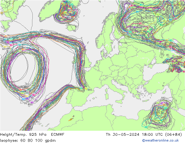 Height/Temp. 925 hPa ECMWF Th 30.05.2024 18 UTC