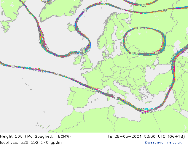 Height 500 hPa Spaghetti ECMWF Tu 28.05.2024 00 UTC