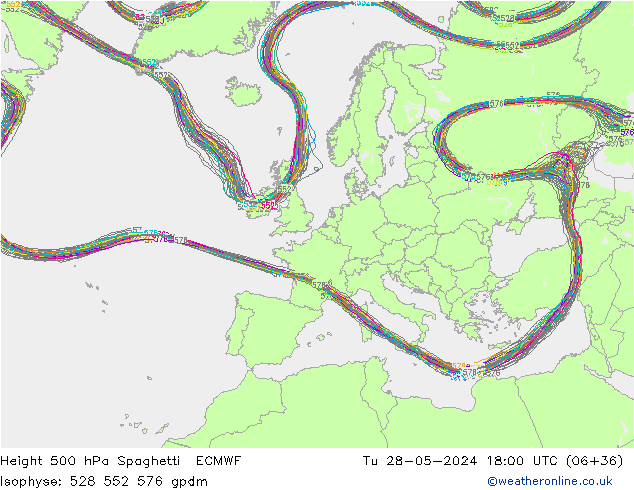 500 hPa Yüksekliği Spaghetti ECMWF Sa 28.05.2024 18 UTC