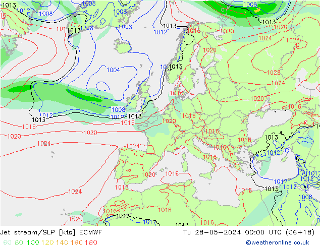 Prąd strumieniowy ECMWF wto. 28.05.2024 00 UTC