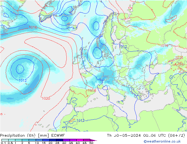 Precipitação (6h) ECMWF Qui 30.05.2024 06 UTC