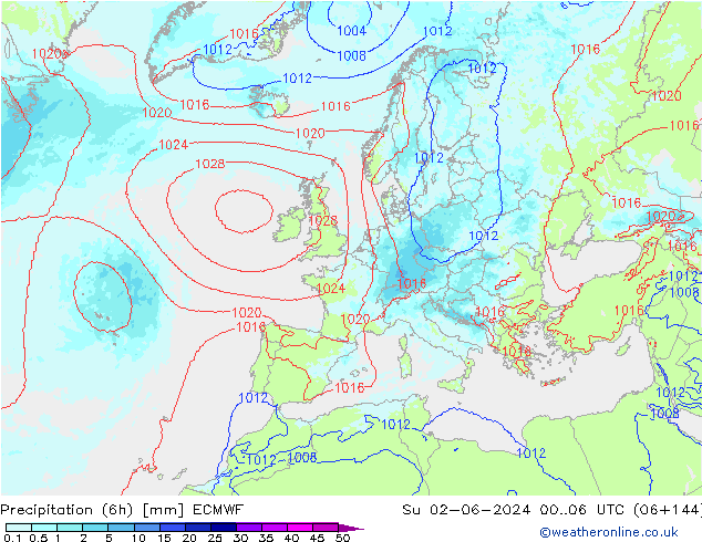 Nied. akkumuliert (6Std) ECMWF So 02.06.2024 06 UTC