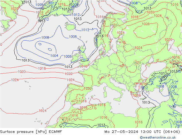Pressione al suolo ECMWF lun 27.05.2024 12 UTC