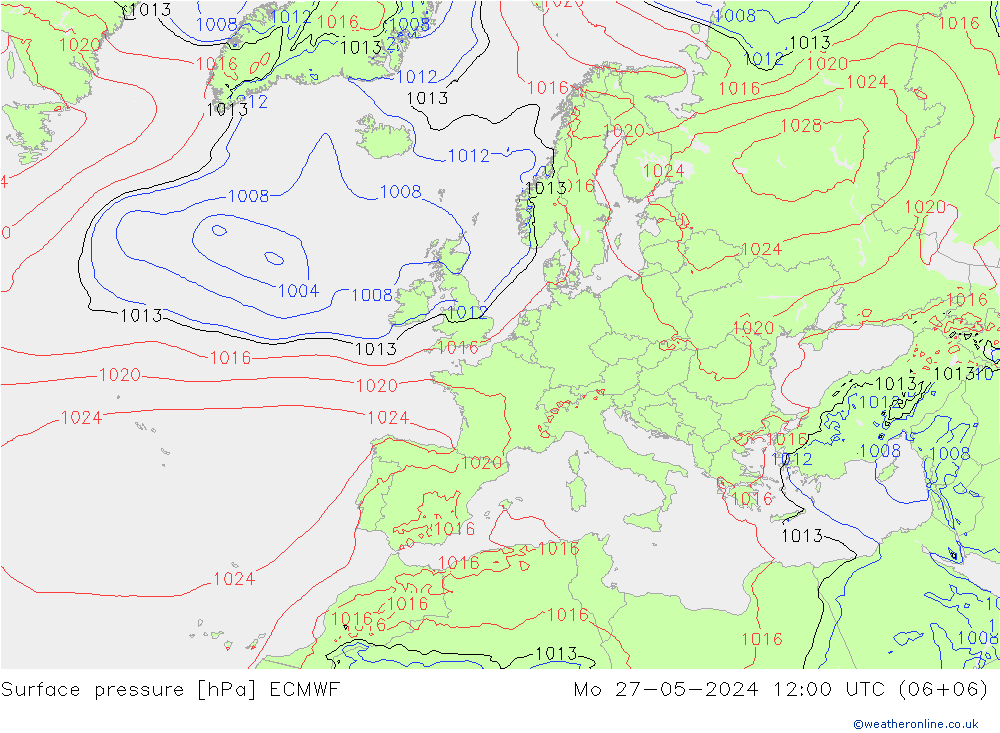 Bodendruck ECMWF Mo 27.05.2024 12 UTC