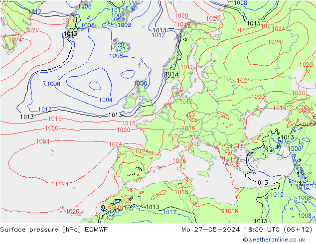 Presión superficial ECMWF lun 27.05.2024 18 UTC