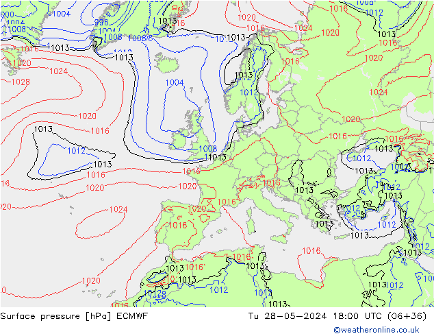 pressão do solo ECMWF Ter 28.05.2024 18 UTC