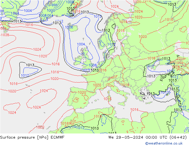 Surface pressure ECMWF We 29.05.2024 00 UTC