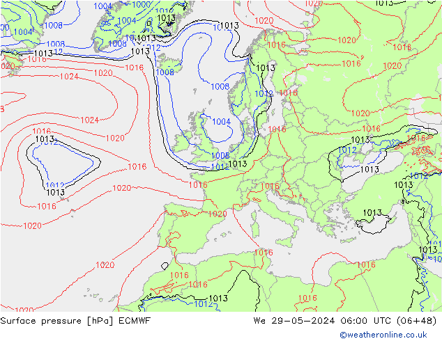 pression de l'air ECMWF mer 29.05.2024 06 UTC