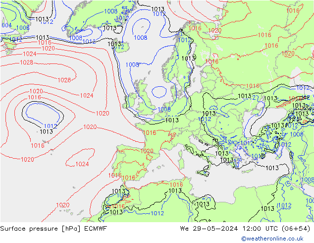 Bodendruck ECMWF Mi 29.05.2024 12 UTC