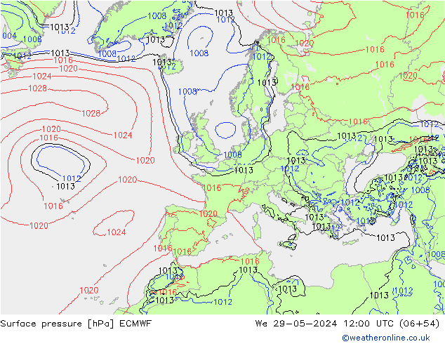 Surface pressure ECMWF We 29.05.2024 12 UTC