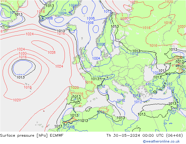 Presión superficial ECMWF jue 30.05.2024 00 UTC