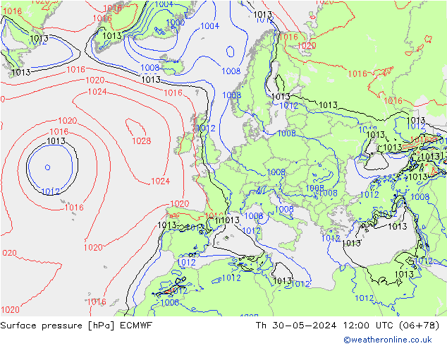 Surface pressure ECMWF Th 30.05.2024 12 UTC