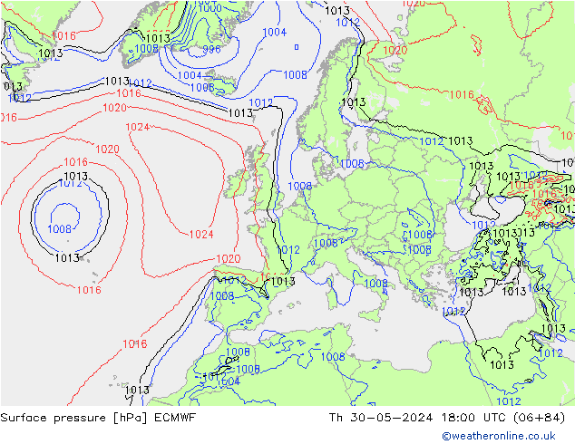 Luchtdruk (Grond) ECMWF do 30.05.2024 18 UTC