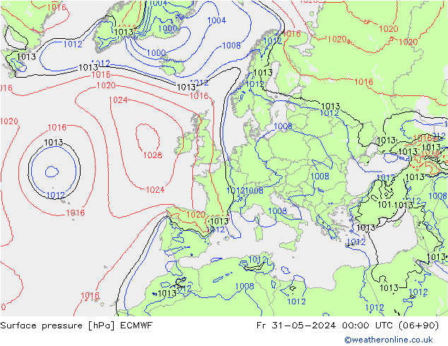 Luchtdruk (Grond) ECMWF vr 31.05.2024 00 UTC