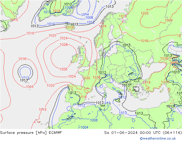 Surface pressure ECMWF Sa 01.06.2024 00 UTC