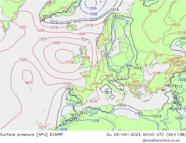 Surface pressure ECMWF Su 02.06.2024 00 UTC