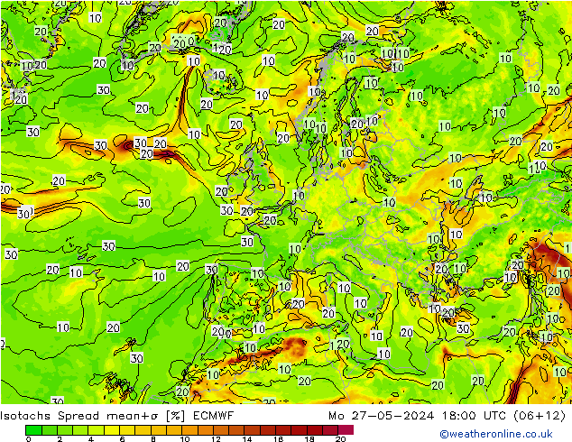 Isotachen Spread ECMWF Mo 27.05.2024 18 UTC