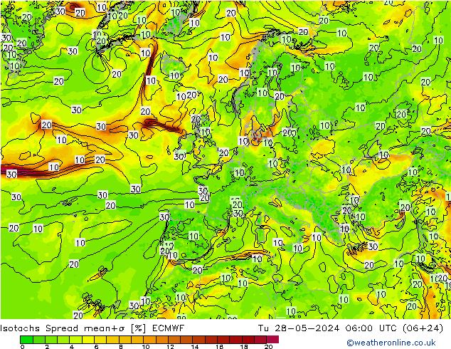 Isotachen Spread ECMWF Di 28.05.2024 06 UTC