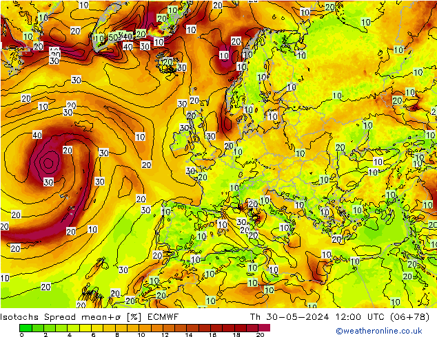 Isotachs Spread ECMWF Qui 30.05.2024 12 UTC