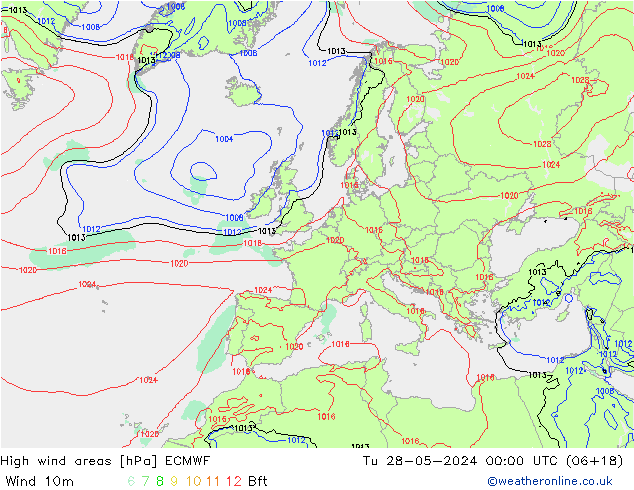 Izotacha ECMWF wto. 28.05.2024 00 UTC